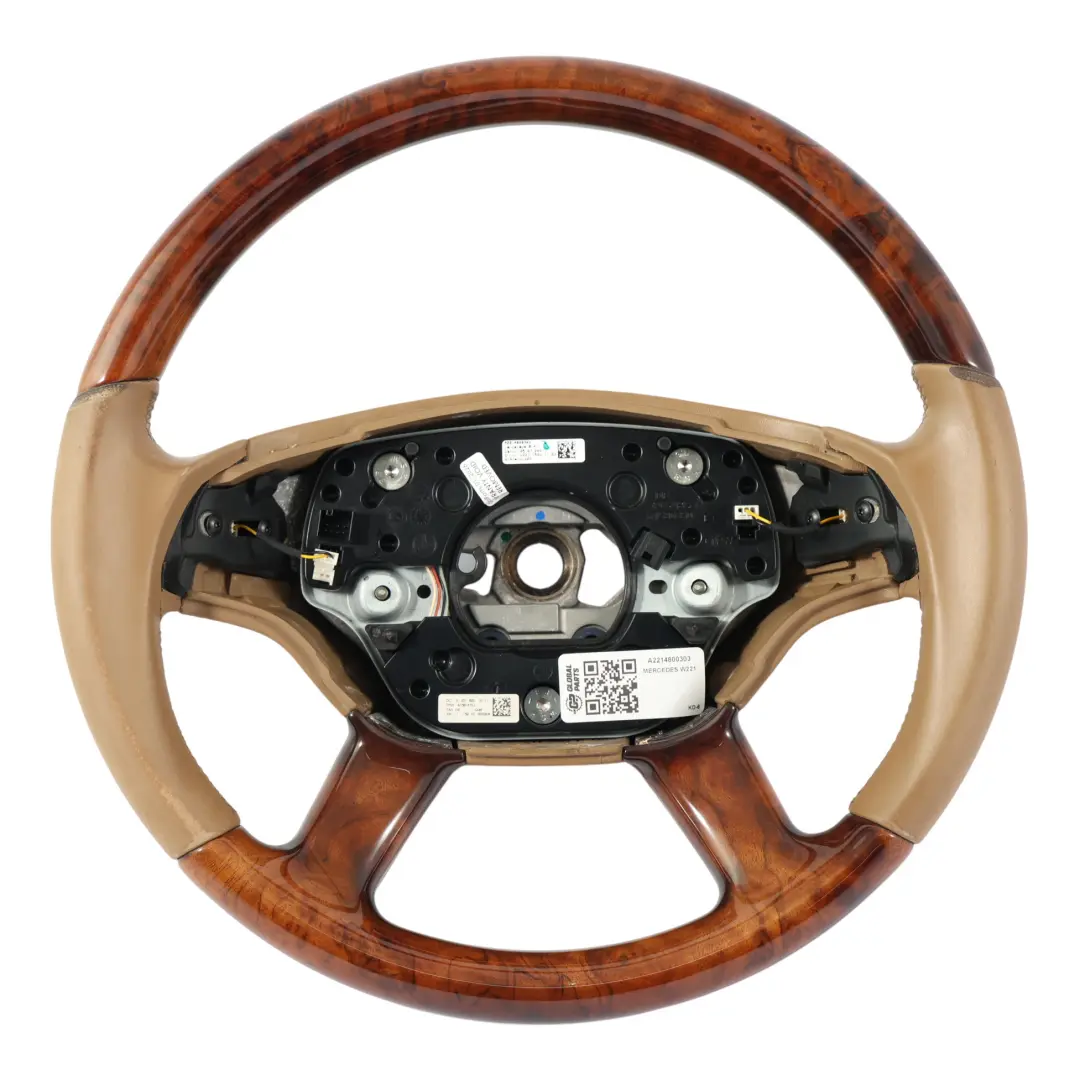 Steering Wheel Beige Leather Wood to Mercedes CL C216 W221 with Part number A2214800303 Mercedes CL C216 W221 Steering Wheel Beige Leather Wood - SKU A2214800303 - Part number A2214800303