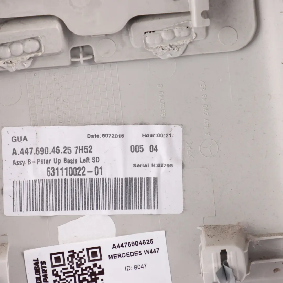 Upper B Pillar Trim Left N/S to Mercedes W447 Vito with Part number A4476904625 Mercedes W447 Vito Upper B Pillar Trim Left N/S - SKU A4476904625 - Part number A4476904625