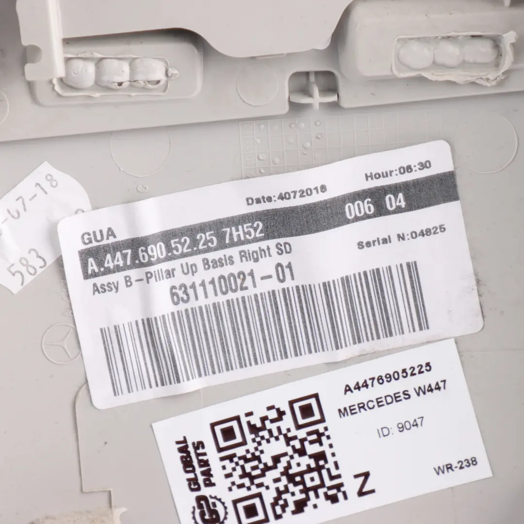 Mercedes W447 Upper B Pillar Trim Edge Guard Cover Panel Right O/S - SKU A4476905225 - Part number A4476905225