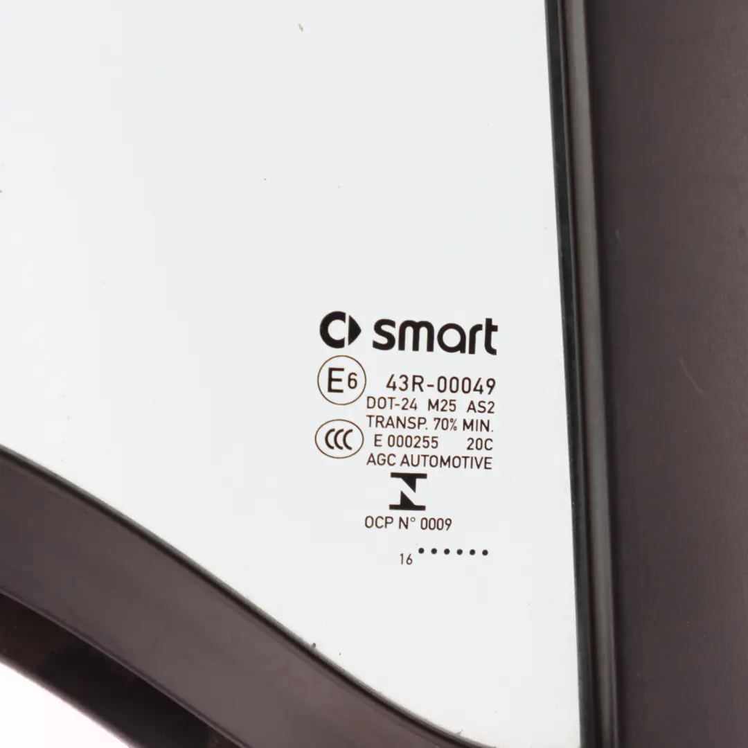 A453 Front Quarter Side Window Glass AS2 Right O/S to Smart Fortwo with Part number A4537204801 Smart Fortwo A453 Front Quarter Side Window Glass AS2 Right O/S - SKU A4537204801 - Part number A4537204801