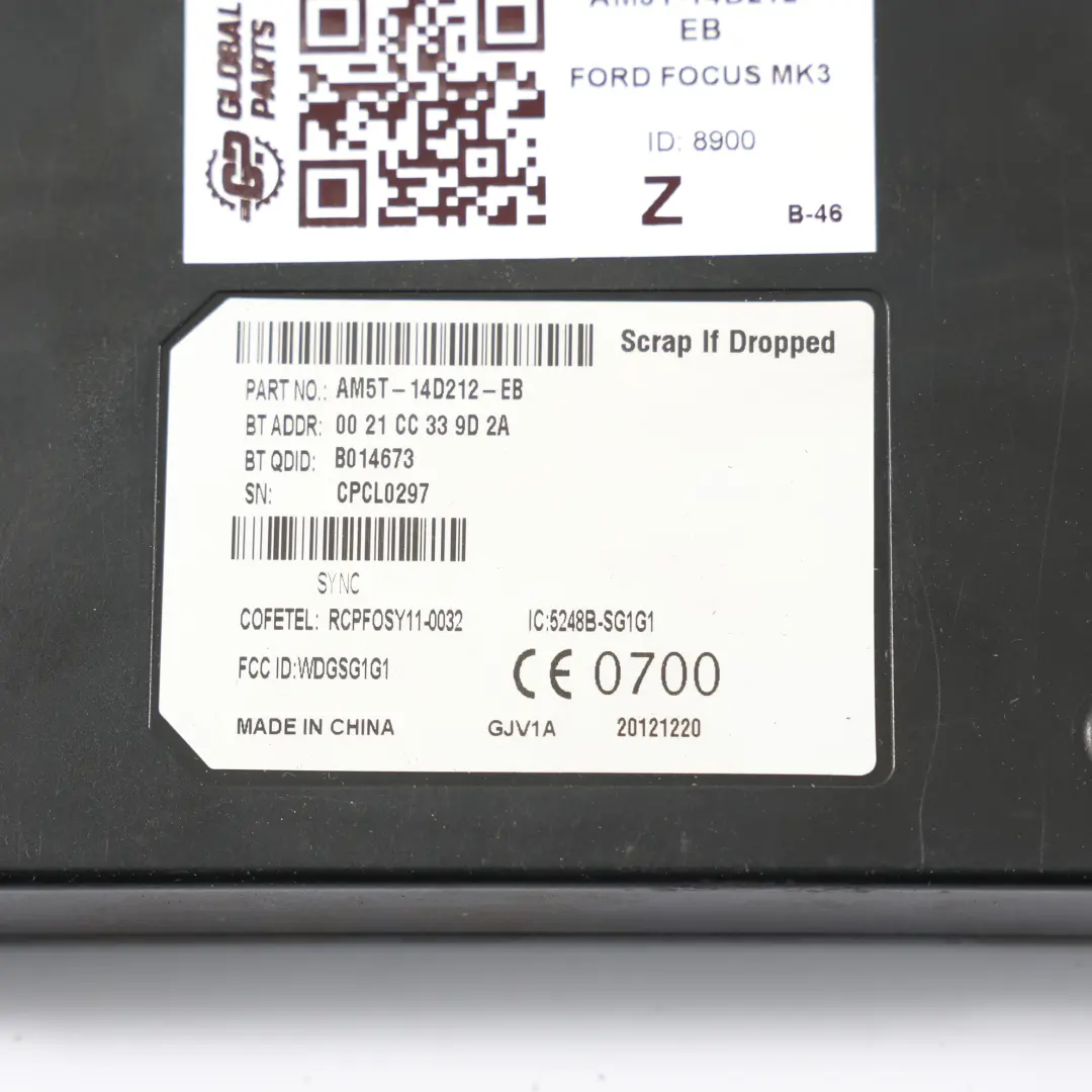 Ford B-Max Fiesta Mk7 Focus Mk3 Bluetooth Control Unit Module - SKU AM5T-14D212-EB - Part number AM5T-14D212-EB
