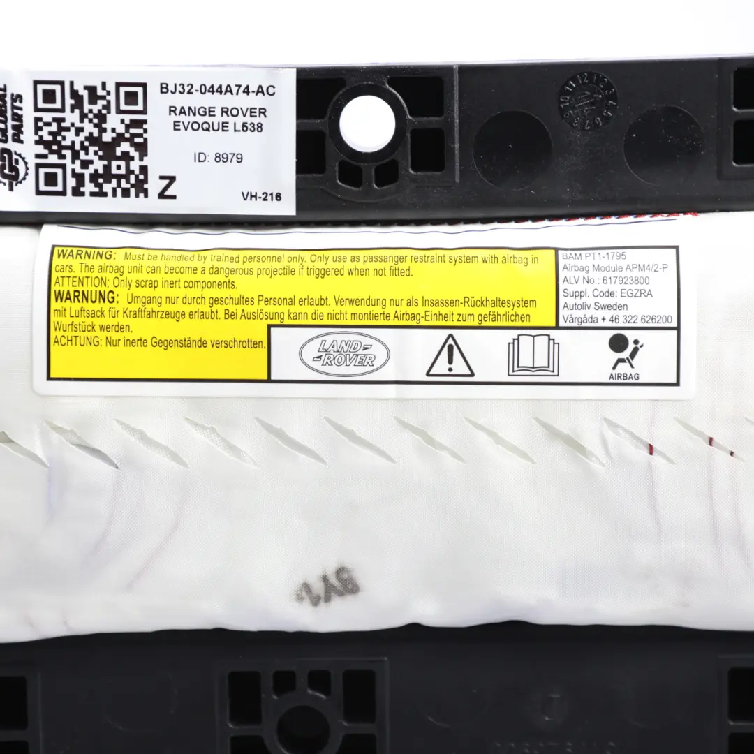 Range Rover Evoque L538 Dashboard Passenger Side Safety Unit Module BJ32044A74AC - SKU BJ32-044A74-AC - Part number BJ32-044A74-AC