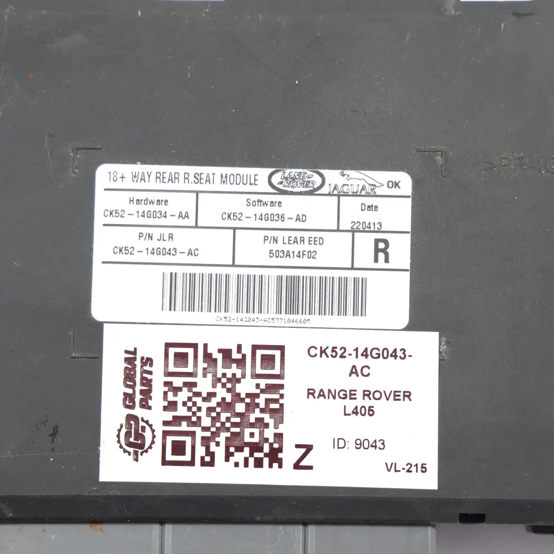 Module Commande Siège Arrière Droit 18 Positions pour Range Rover L405 à propos du numéro de pièce CK52-14G043-AC Range Rover L405 Module Commande Siège Arrière Droit 18 Positions - SKU CK52-14G043-AC - Numéro de pièce CK52-14G043-AC