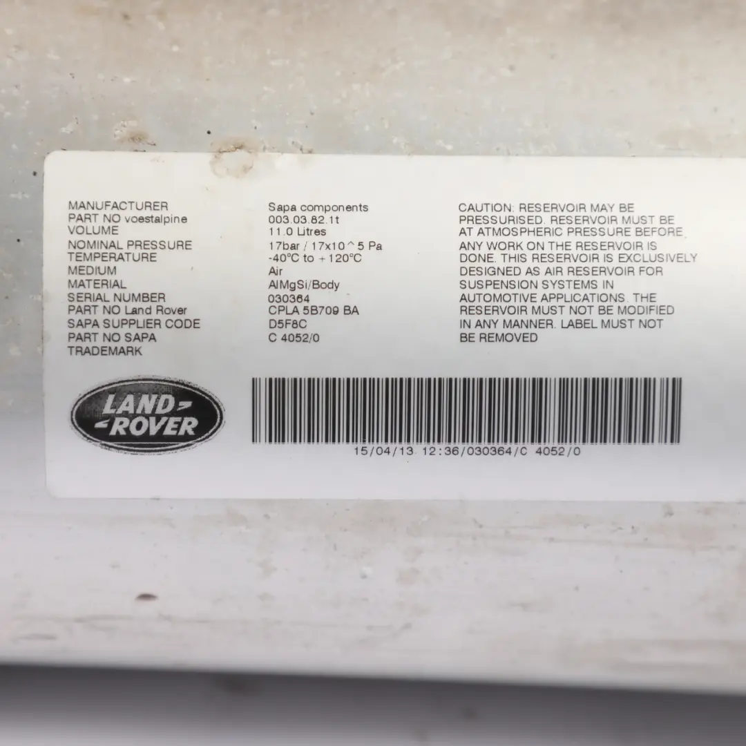Range Rover L405 Air Suspension Reservoir Tank - SKU CPLA-5B709-BA - Part number CPLA-5B709-BA