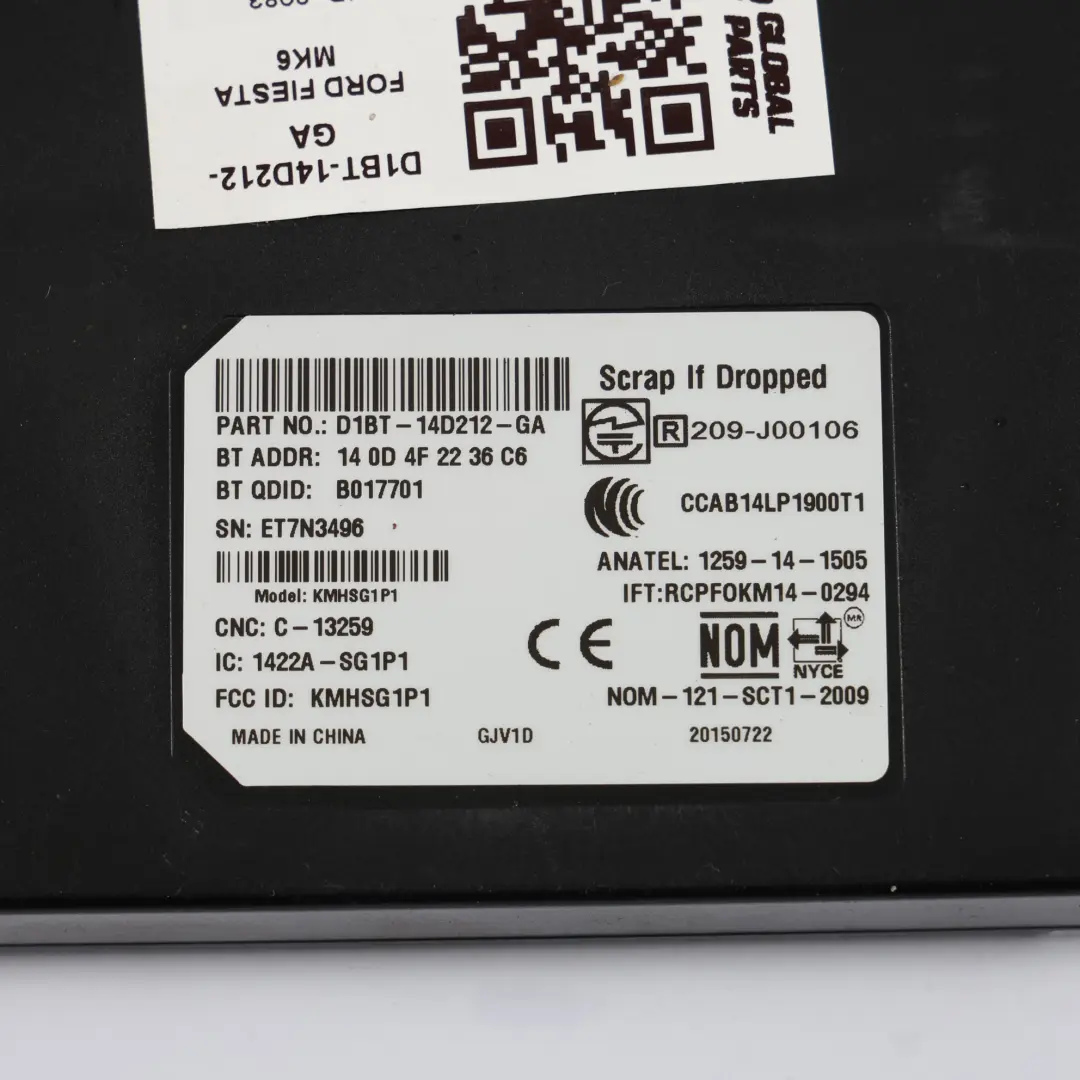 Bluetooth Schnittstelle Steuergerät Modul ECU für Ford Fiesta VII mit Teilenummer D1BT-14D212-GA Ford Fiesta VII Bluetooth Schnittstelle Steuergerät Modul ECU - SKU D1BT-14D212-GA - Teilenummer D1BT-14D212-GA