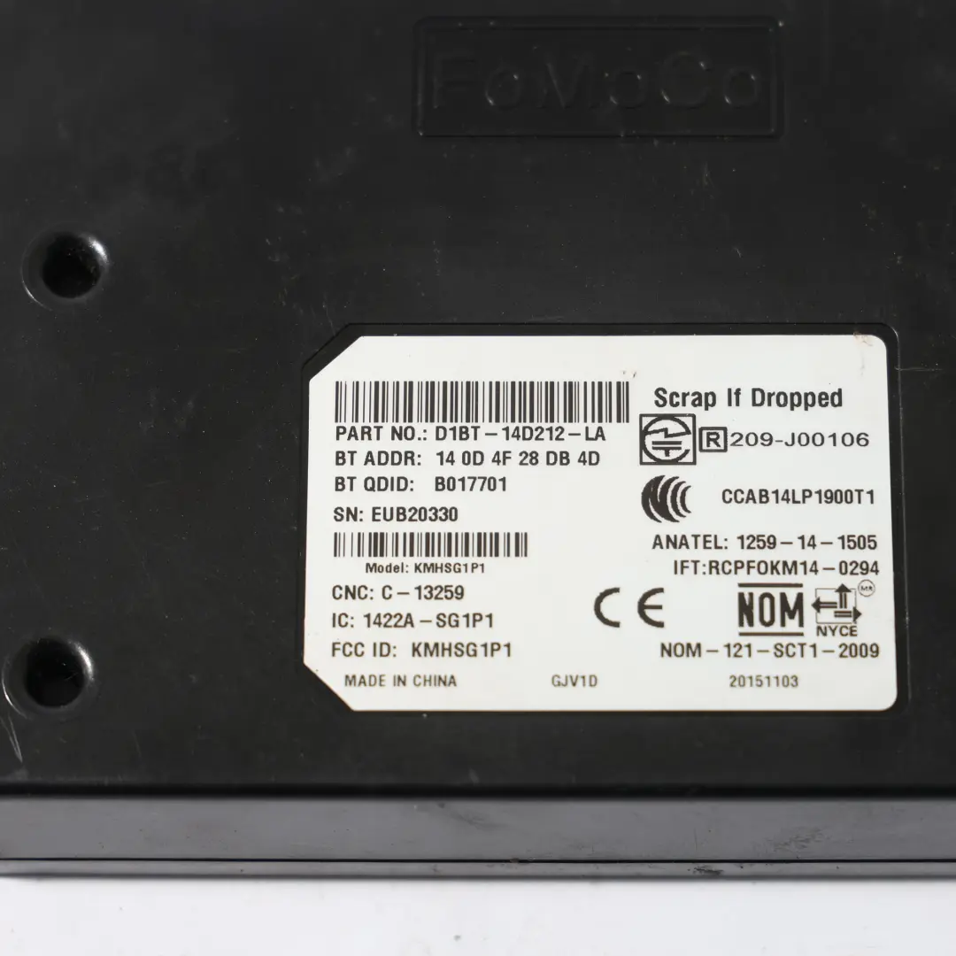 Ford Fiesta VII Interfaz Bluetooth Unidad De Control Módulo ECU - SKU D1BT-14D212-LA - Número de pieza D1BT-14D212-LA