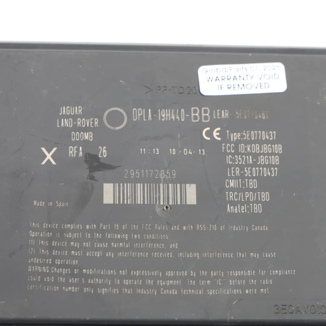 Land Rover Range Rover L405 Módulo Entrada Llave Unidad Control ECU DPLA19H440BB - SKU DPLA-19H440-BB - Número de pieza DPLA-19H440-BB