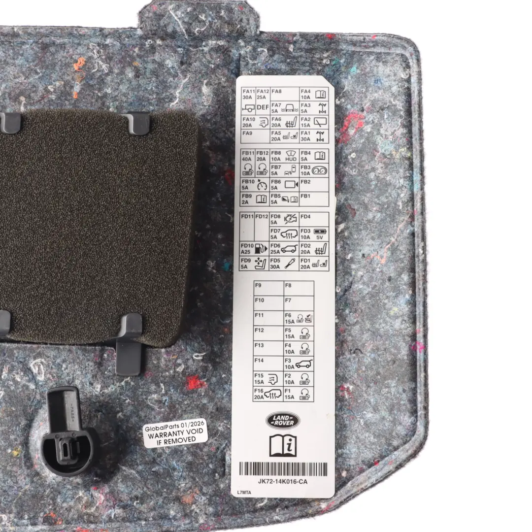 Land Rover Discovery Sport L550 Rear Trunk Boot Fuse Box Cover - SKU JK72-14K016-CA - Part number JK72-14K016-CA
