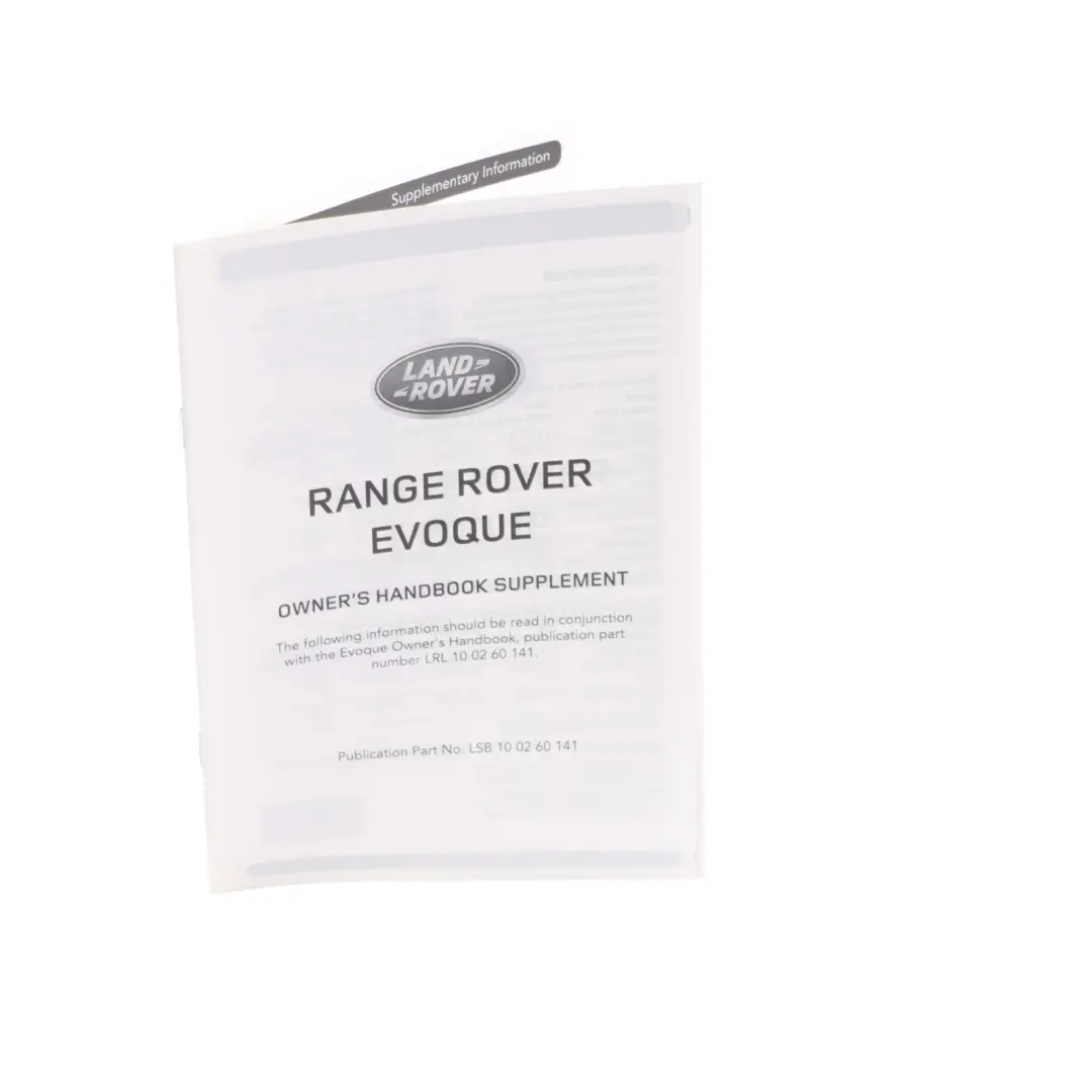 Range Rover Evoque L538 Owner's Manual Handbook Supplement Book - SKU LRL100260141 - Part number LRL100260141