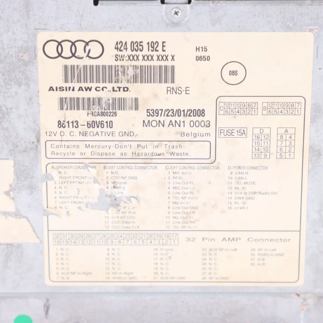 Audi R8 Gen 1 Radio Sat Nav Navigation Multimedia Head Unit - SKU RHD-424035192E - Part number 424035192E