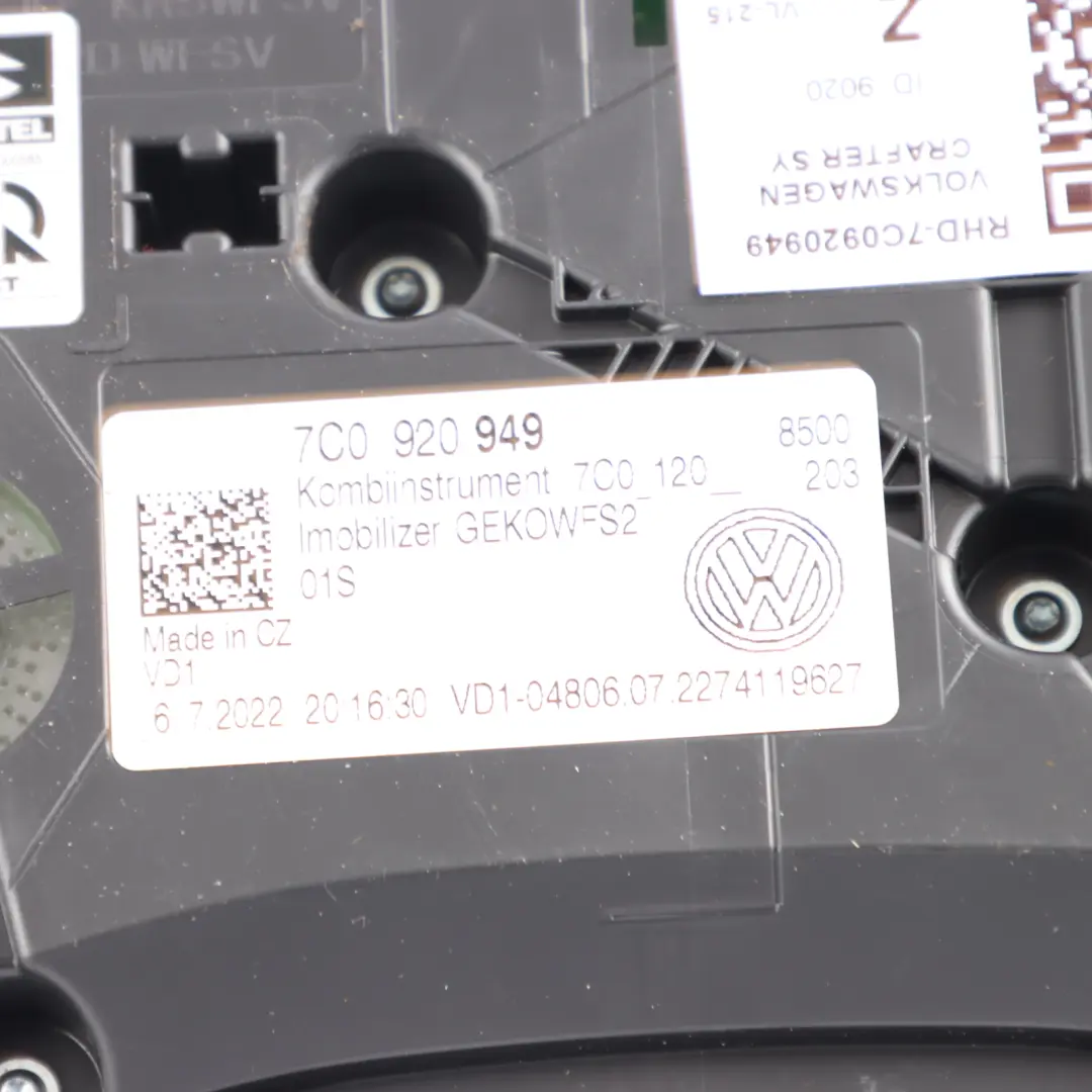 Volkswagen Crafter Combi Instrument Cluster Speedometer Speedo - SKU RHD-7C0920949 - Part number 7C0920949