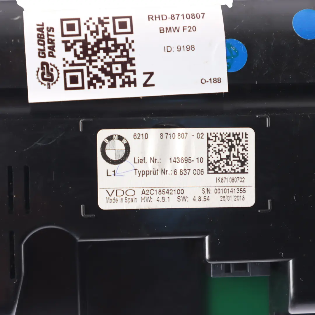 BMW 1 F20 118i B38 B38B15A Petrol Automatic Speedo Instrument Cluster - SKU RHD-8710807 - Part number 8710807