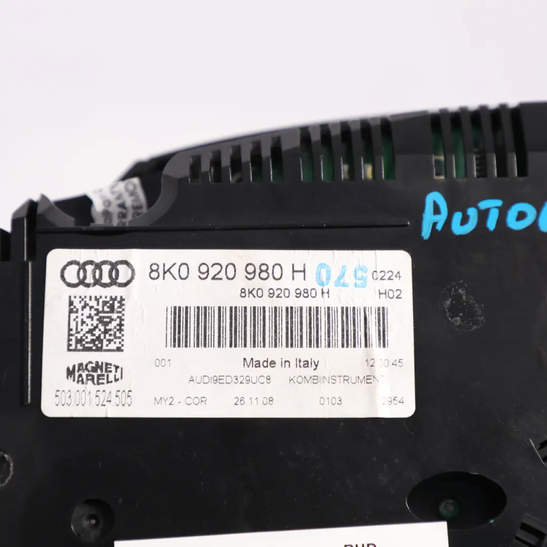 Instrument Cluster Speedo Clocks Meter Petrol Automatic to Audi A4 S4 B8 with Part number 8K0920980H Audi A4 S4 B8 Instrument Cluster Speedo Clocks Meter Petrol Automatic - SKU RHD-8K0920980H - Part number 8K0920980H