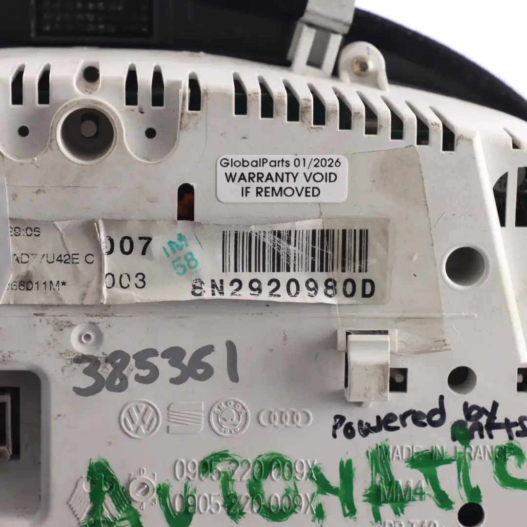 Audi TT 8N Instrument Cluster Speedometer Dash Petrol Automatic - SKU RHD-8N2920980D - Part number 8N2920980D