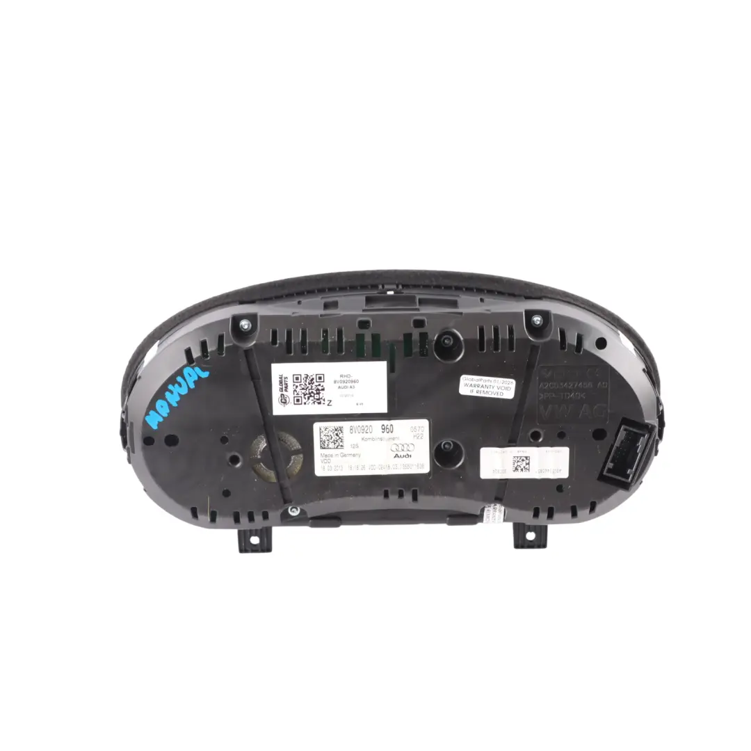 Audi A3 8V Combi Instrument Cluster Speedometer Speedo Manual Petrol - SKU RHD-8V0920960 - Part number 8V0920960