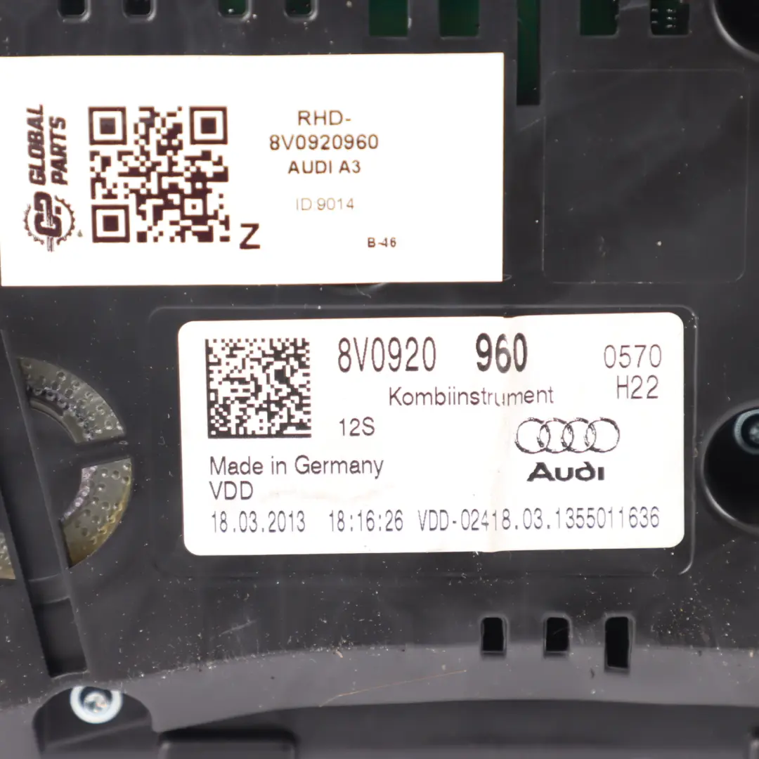 Audi A3 8V Combi Instrument Cluster Speedometer Speedo Manual Petrol - SKU RHD-8V0920960 - Part number 8V0920960