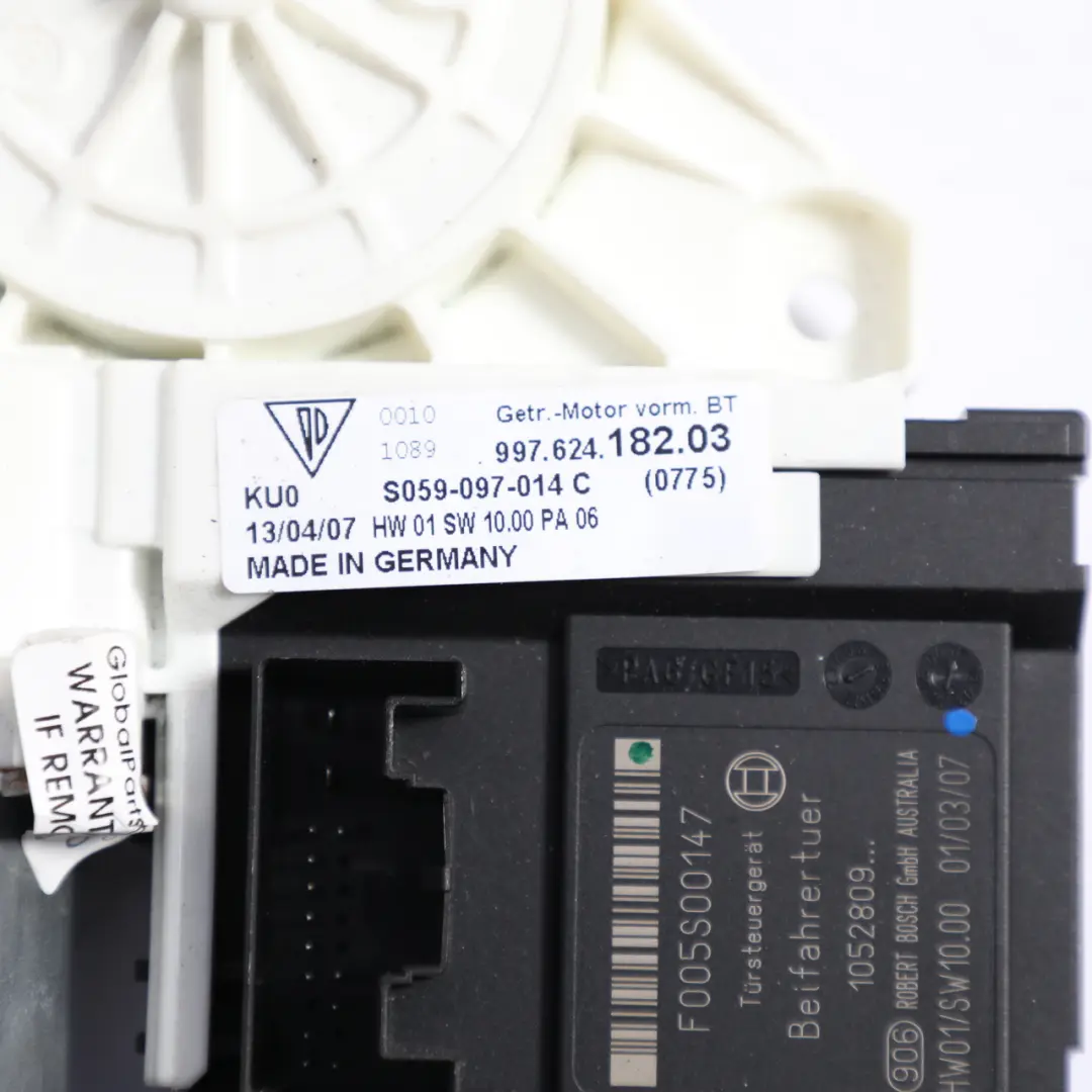 987C Front Window Lifter Motor Unit Passenger Side 99762418203 to Porsche Cayman with Part number 99762418202 Porsche Cayman 987C Front Window Lifter Motor Unit Passenger Side 99762418203 - SKU 99762418202 - Part number 99762418202