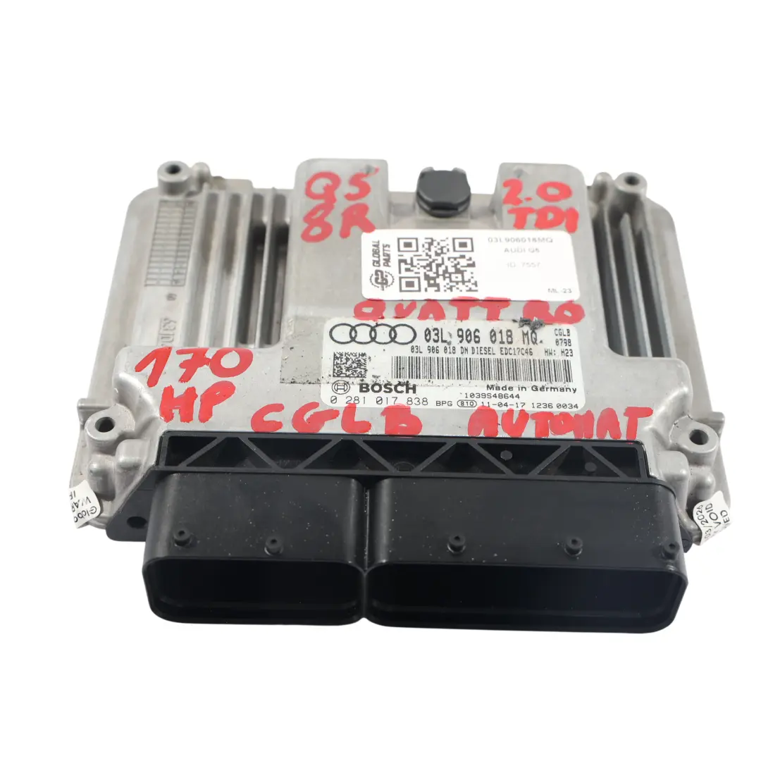 Audi Q5 8R CGLB 2.0 TDI 170HP Quattro ECU Control Motor Automática - SKU 03L906018MQ - Número de pieza 03L906018MQ