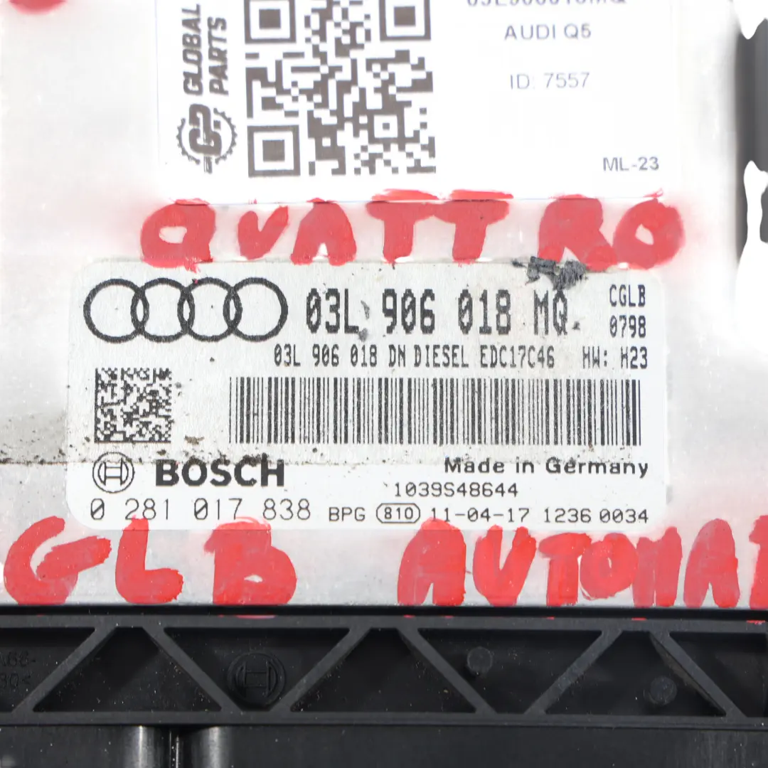 CGLB 2.0 TDI 170HP Quattro Motor Steuergerät Automatik für Audi Q5 8R mit Teilenummer 03L906018MQ Audi Q5 8R CGLB 2.0 TDI 170HP Quattro Motor Steuergerät Automatik - SKU 03L906018MQ - Teilenummer 03L906018MQ