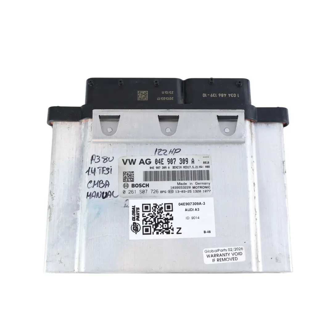 CMBA 122HP Motorsteuergerät ECU Manual für Audi A3 8V 1.4 TFSI mit Teilenummer 04E907309A Audi A3 8V 1.4 TFSI CMBA 122HP Motorsteuergerät ECU Manual - SKU 04E907309A-3 - Teilenummer 04E907309A