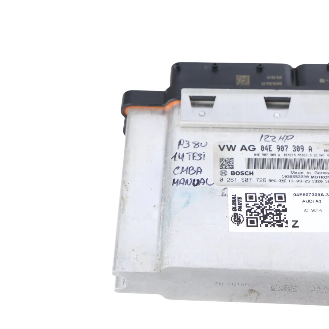 CMBA 122HP Unité De Contrôle Du Moteur ECU Manuel pour Audi A3 8V 1.4 TFSI à propos du numéro de pièce 04E907309A Audi A3 8V 1.4 TFSI CMBA 122HP Unité De Contrôle Du Moteur ECU Manuel - SKU 04E907309A-3 - Numéro de pièce 04E907309A