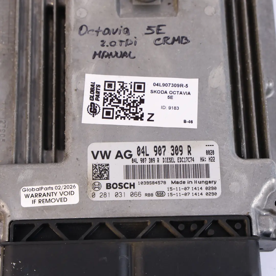 Mk3 5E 2.0 TDI 150HP CRMB Engine Control ECU Manual to Skoda Octavia with Part number 04L907309R Skoda Octavia Mk3 5E 2.0 TDI 150HP CRMB Engine Control ECU Manual - SKU 04L907309R-5 - Part number 04L907309R