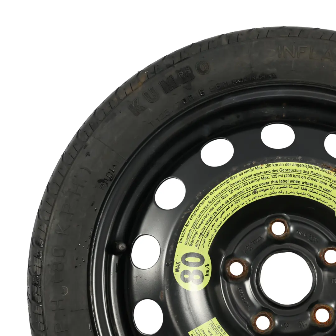 Mk6 Koło Zapasowe Dojazdowe R16 3,5J Kumho 125/70 do VW Golf o numerze 1K0601027S VW Golf Mk6 Koło Zapasowe Dojazdowe R16 3,5J Kumho 125/70 - SKU 1K0601027S-1 - Numer Części 1K0601027S