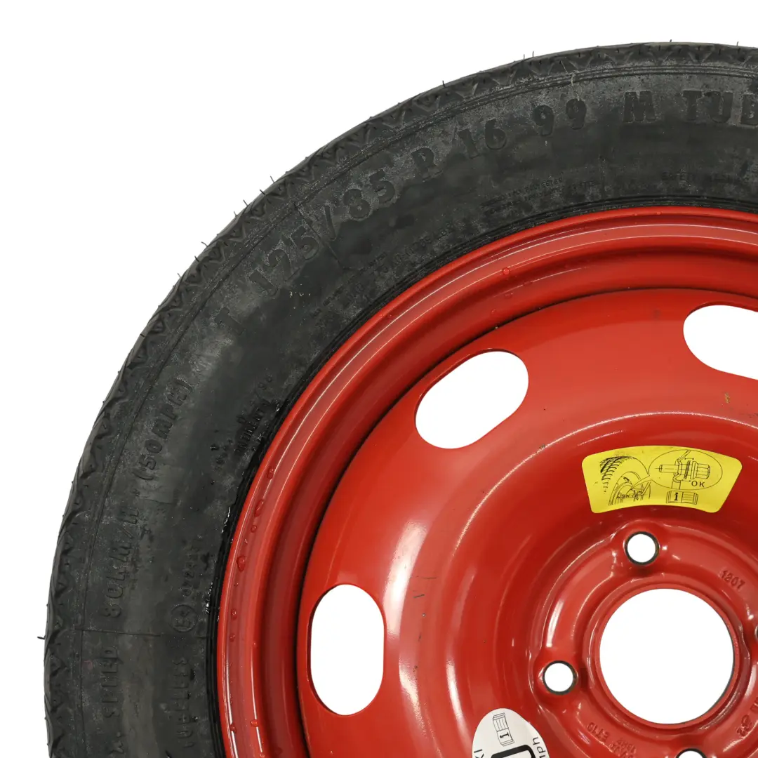 Spare Wheel Compact Wheel Steel R16 Tyre 125/85 ET10 3,5 to Peugeot 308 with Part number 2160718 Peugeot 308 Spare Wheel Compact Wheel Steel R16 Tyre 125/85 ET10 3,5 - SKU 2160718 - Part number 2160718