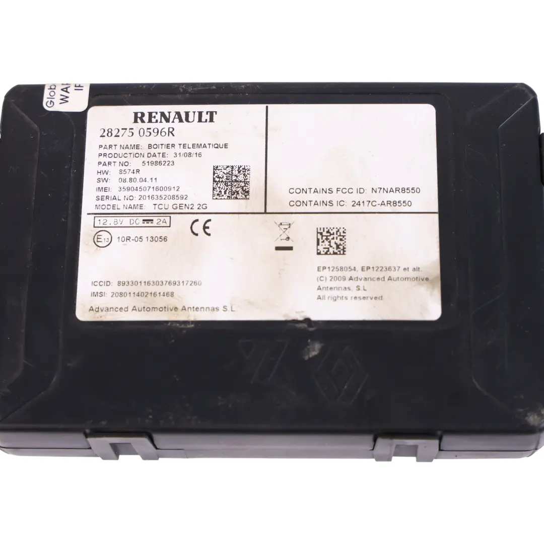 Unidad Control Telemático Módulo Bluetooth para Smart 453 Fortwo con número de pieza 282750596R Smart 453 Fortwo Unidad Control Telemático Módulo Bluetooth - SKU 282750596R - Número de pieza 282750596R