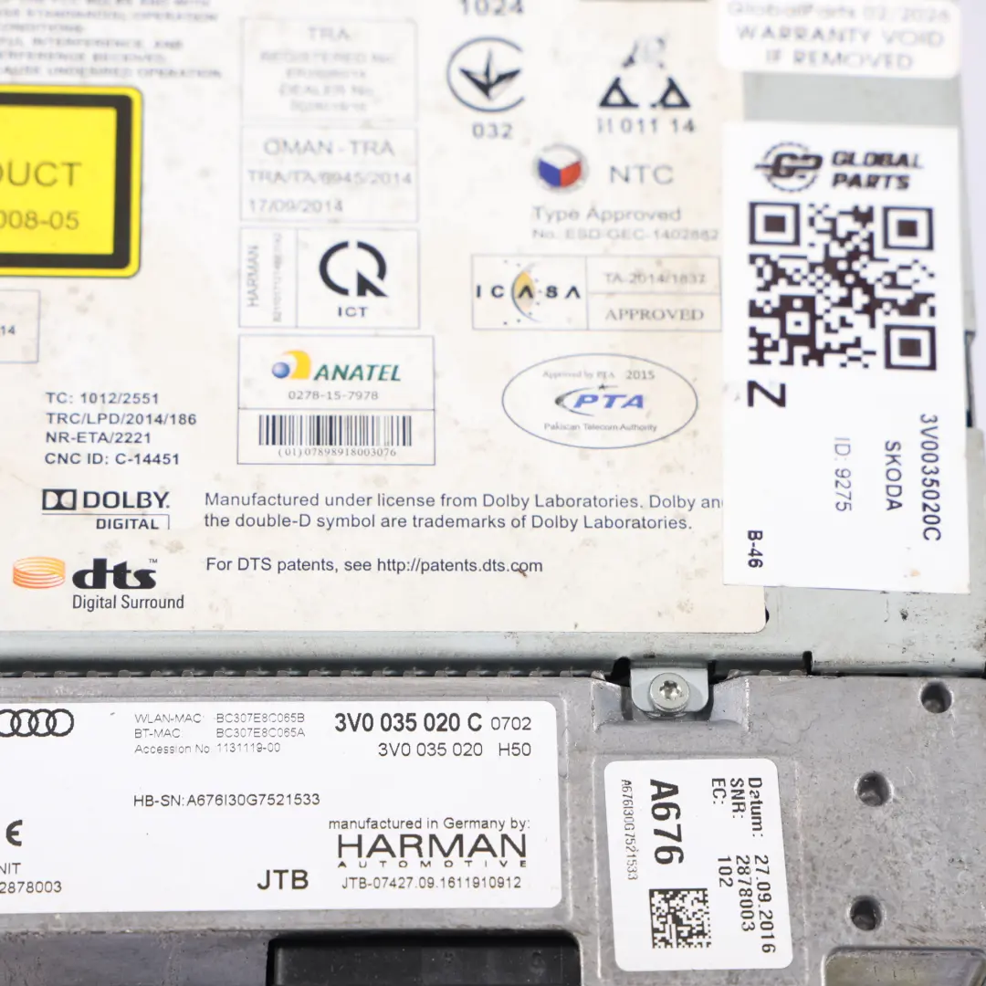 Mk3 3V Armaturenbrett Navigations System CD-Player für Skoda Superb mit Teilenummer 3V0035020C Skoda Superb Mk3 3V Armaturenbrett Navigations System CD-Player - SKU 3V0035020C - Teilenummer 3V0035020C