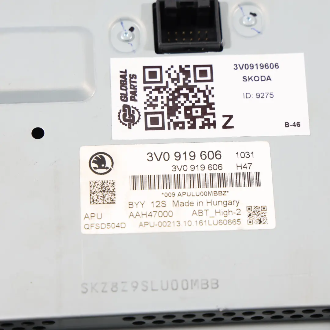 Mk3 3V Radio CD Player Head Unit Sat Nav Display Unit to Skoda Superb with Part number 3V0919606 Skoda Superb Mk3 3V Radio CD Player Head Unit Sat Nav Display Unit - SKU 3V0919606 - Part number 3V0919606