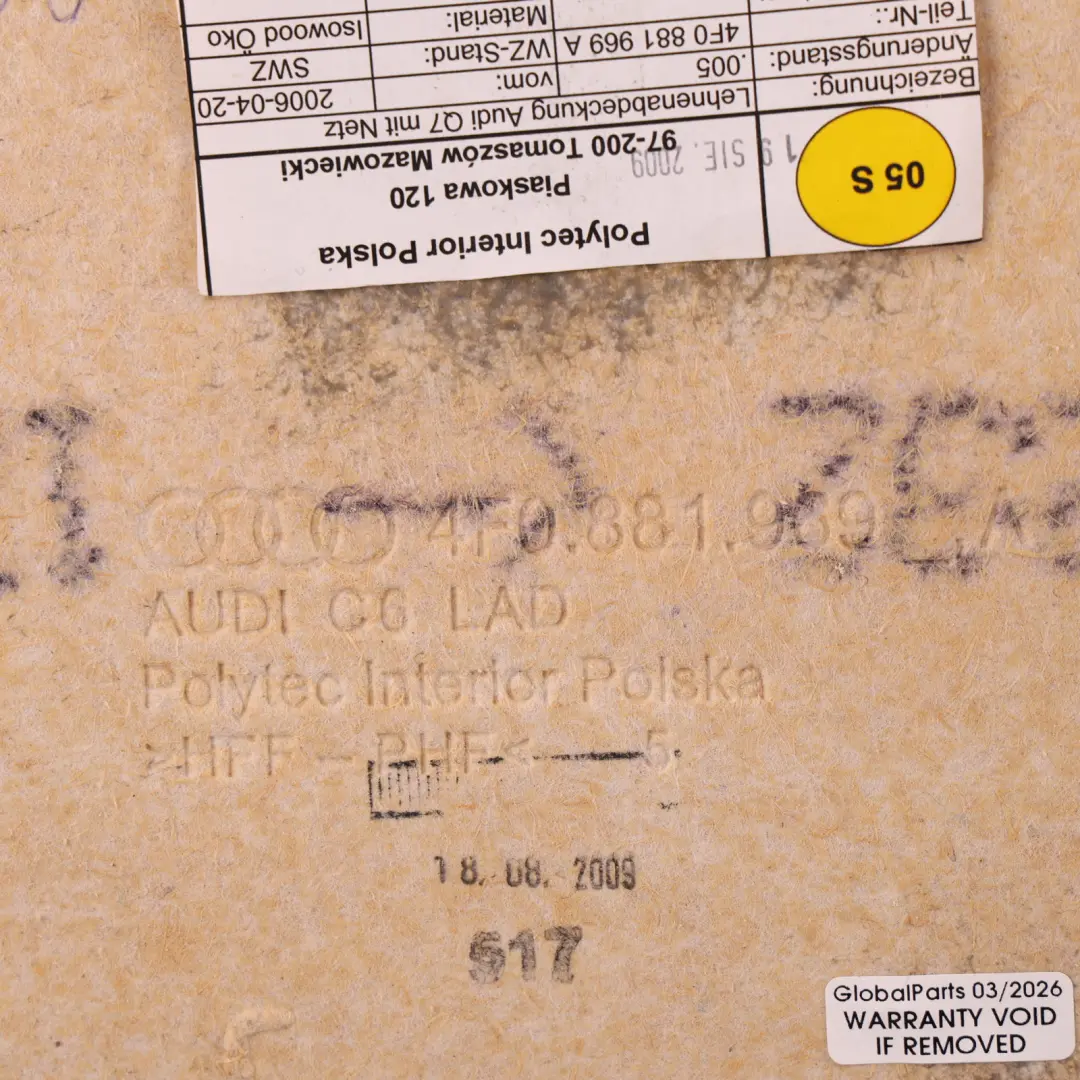 Cubierta Respaldo Asiento Delantero Izquierdo Derecho para Audi A3 8P con número de pieza 4F0881969A Audi A3 8P Cubierta Respaldo Asiento Delantero Izquierdo Derecho - SKU 4F0881969A - Número de pieza 4F0881969A