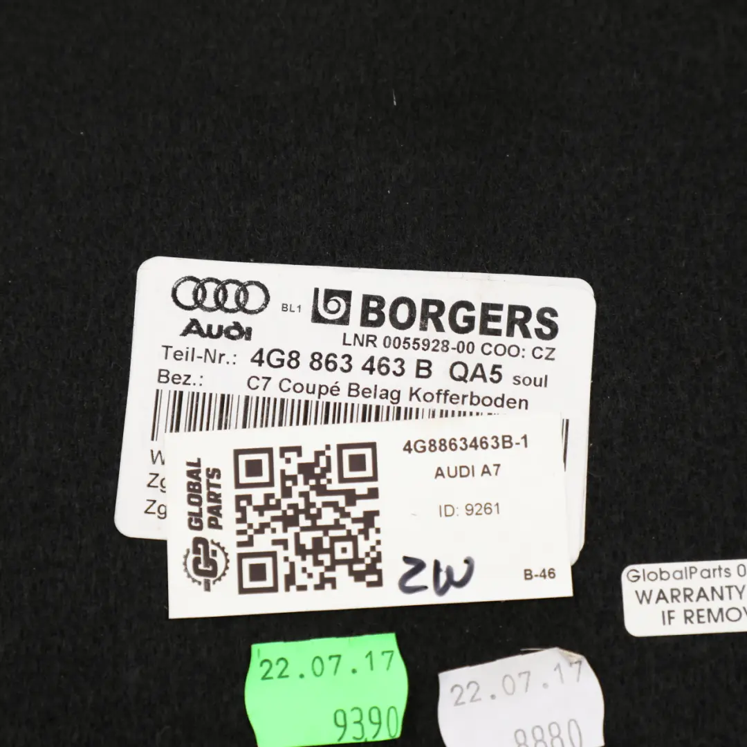 Boot Trunk Carpet Floor Mat Panel Liner Cover to Audi A7 S7 4G with Part number 4G8863463B Audi A7 S7 4G Boot Trunk Carpet Floor Mat Panel Liner Cover - SKU 4G8863463B-1 - Part number 4G8863463B