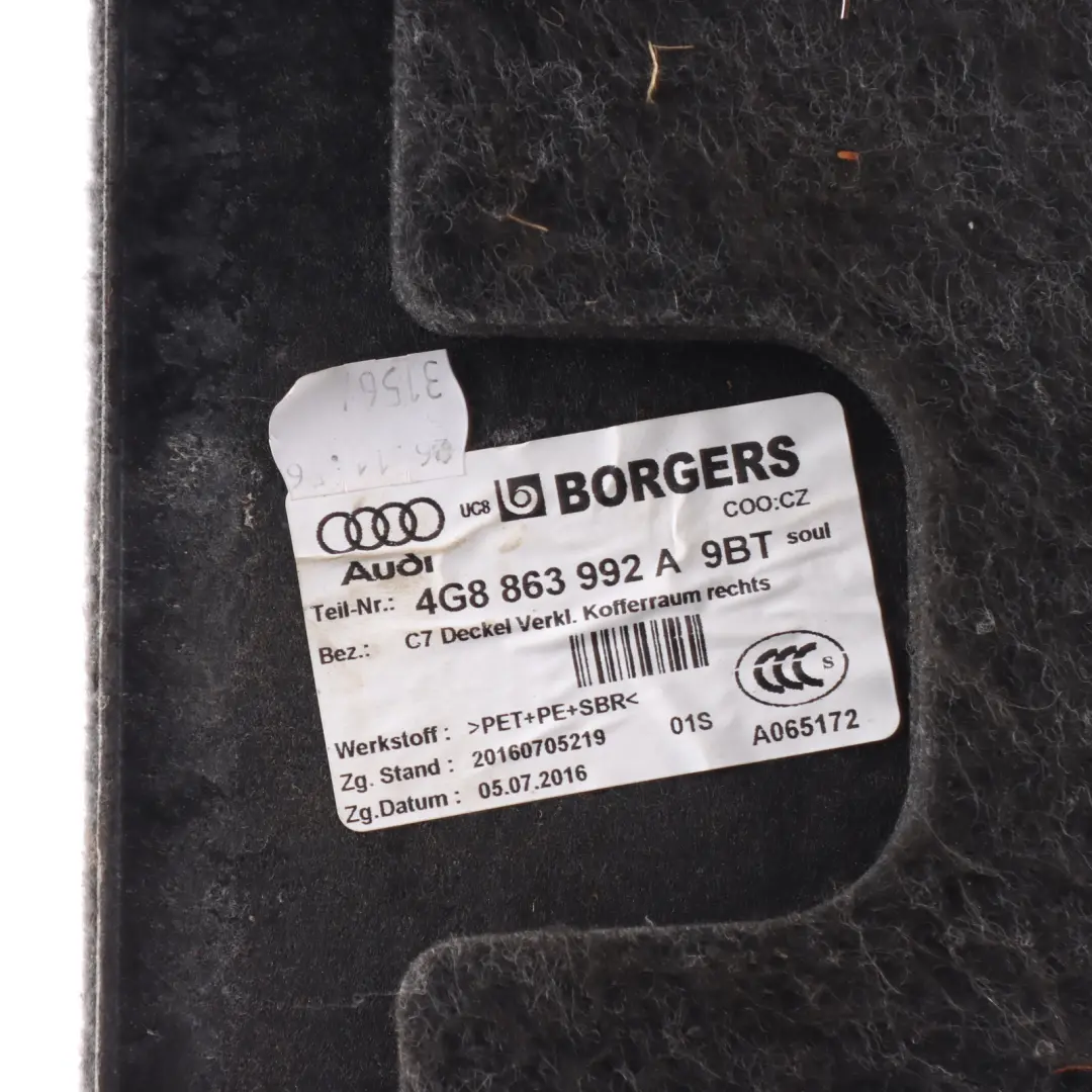 Audi A7 4G Copertura Vano Bagagli Pannello Destro Nero Soul - SKU 4G8863992A - Numero di parte 4G8863992A