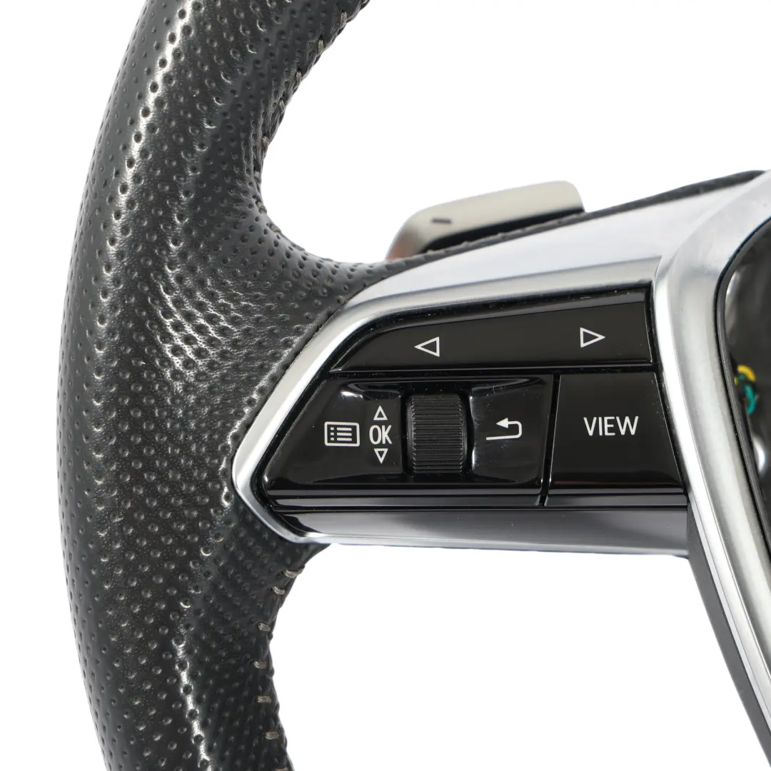 Audi A6 C8 Steering Wheel Black Leather Flat Bottom Grey Thread - SKU 4K0419091N - Part number 4K0419091N