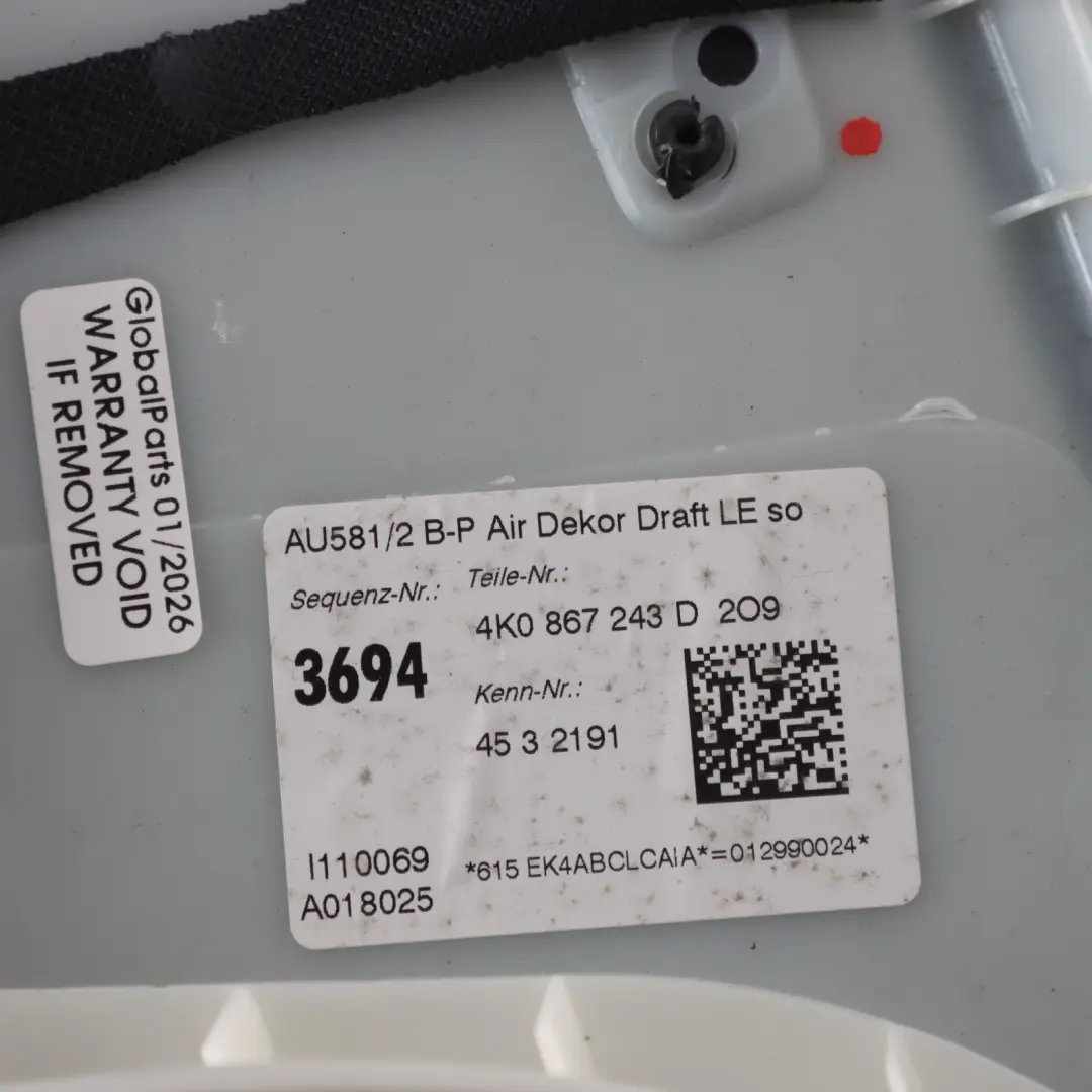 Pillar Trim Cover Interior Panel Black Left N/S to Audi A6 C8 B with Part number 4K0867243D Audi A6 C8 B Pillar Trim Cover Interior Panel Black Left N/S - SKU 4K0867243D - Part number 4K0867243D