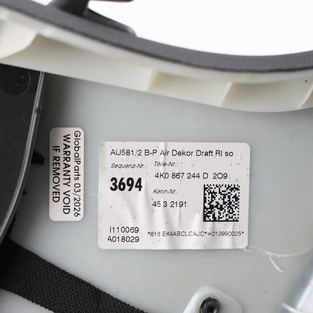 Audi A6 C8 B Pillar Trim Cover Panel Strip Black Upper Right O/S - SKU 4K0867244D - Part number 4K0867244D