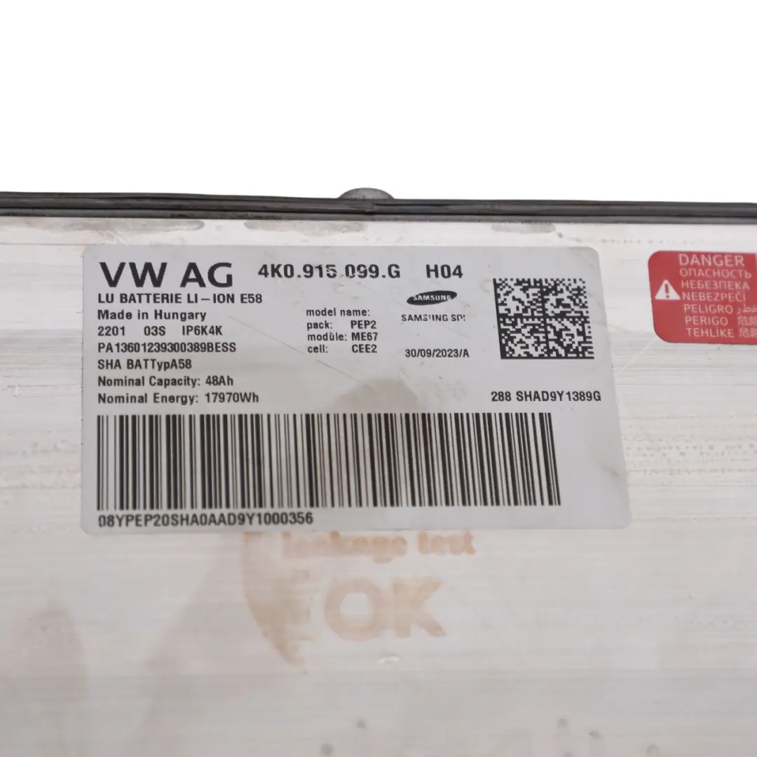 Audi A6 C8 High Voltage Battery Electrical Unit 48Ah 17970Wh 50 TFSIe - SKU 4K0915099G - Part number 4K0915099G