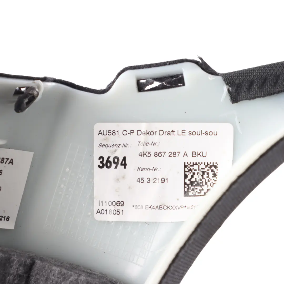 Pillar Trim Cover Interior Panel Left N/S Black to Audi A6 C8 C with Part number 4K5867287A Audi A6 C8 C Pillar Trim Cover Interior Panel Left N/S Black - SKU 4K5867287A - Part number 4K5867287A