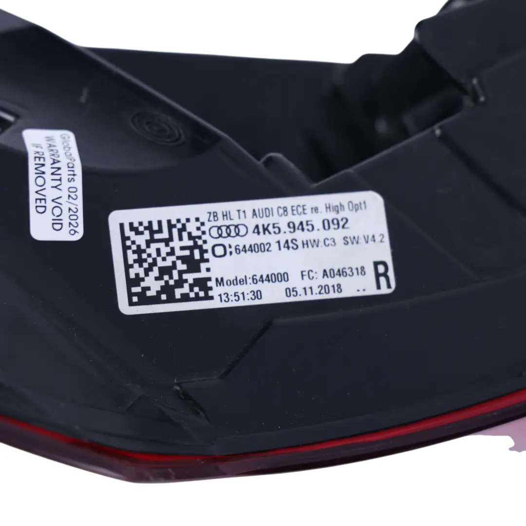 Tail Lamp LED Light Assembly Right O/S to Audi A6 C8 Rear with Part number 4K5945092 Audi A6 C8 Rear Tail Lamp LED Light Assembly Right O/S - SKU 4K5945092 - Part number 4K5945092