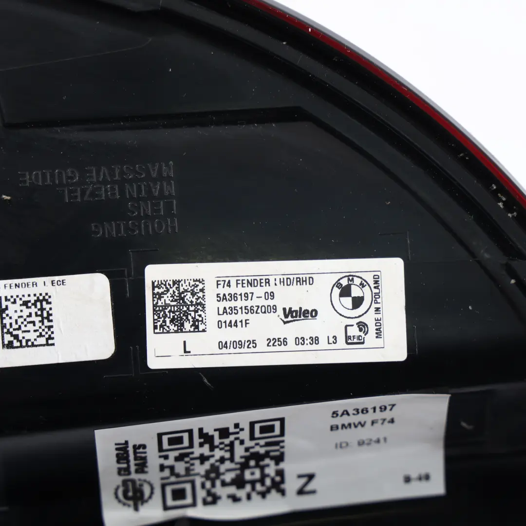 BMW F74 Gran Coupé Panel Lateral Trasero Luz Exterior Izquierda 5A36198 - SKU 5A36197 - Número de pieza 5A36197