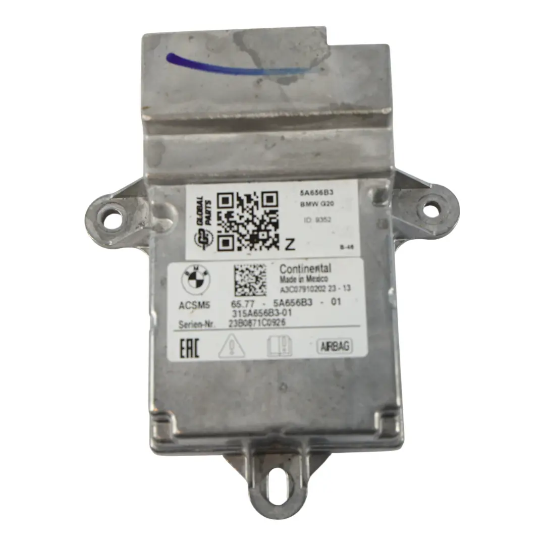 Module Control Unit SRS ECU to BMW G20 Air with Part number 5A656B3 BMW G20 Air Module Control Unit SRS ECU - SKU 5A656B3 - Part number 5A656B3