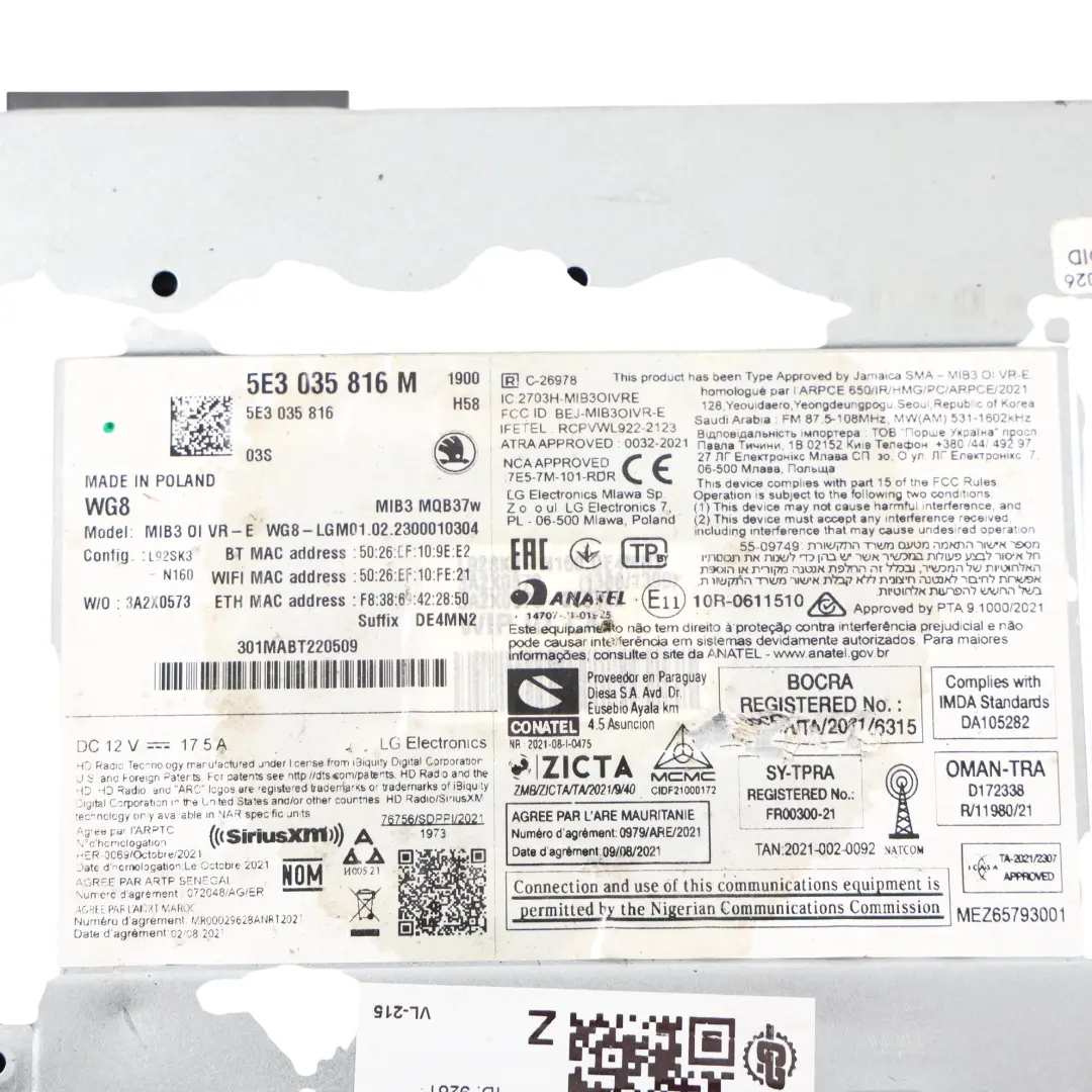 MK4 Modulo Unità Radio Navigatore Satellitare per Skoda Octavia con numero di parte 5E3035816M Skoda Octavia MK4 Modulo Unità Radio Navigatore Satellitare - SKU 5E3035816M - Numero di parte 5E3035816M