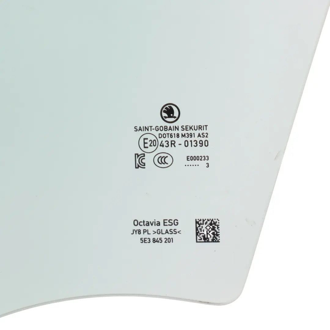 Skoda Octavia Mk4 Front Door Window Glass Glazing AS2 Left N/S - SKU 5E3845201 - Part number 5E3845201