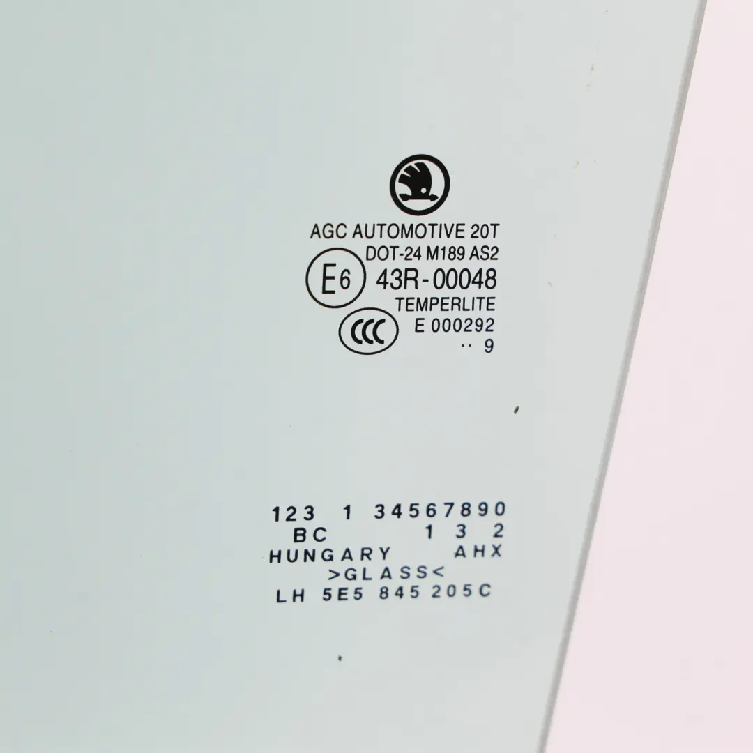 Skoda Octavia Mk3 Rear Door Window Glass Glazing Green AS2 Left N/S - SKU 5E5845205C - Part number 5E5845205C