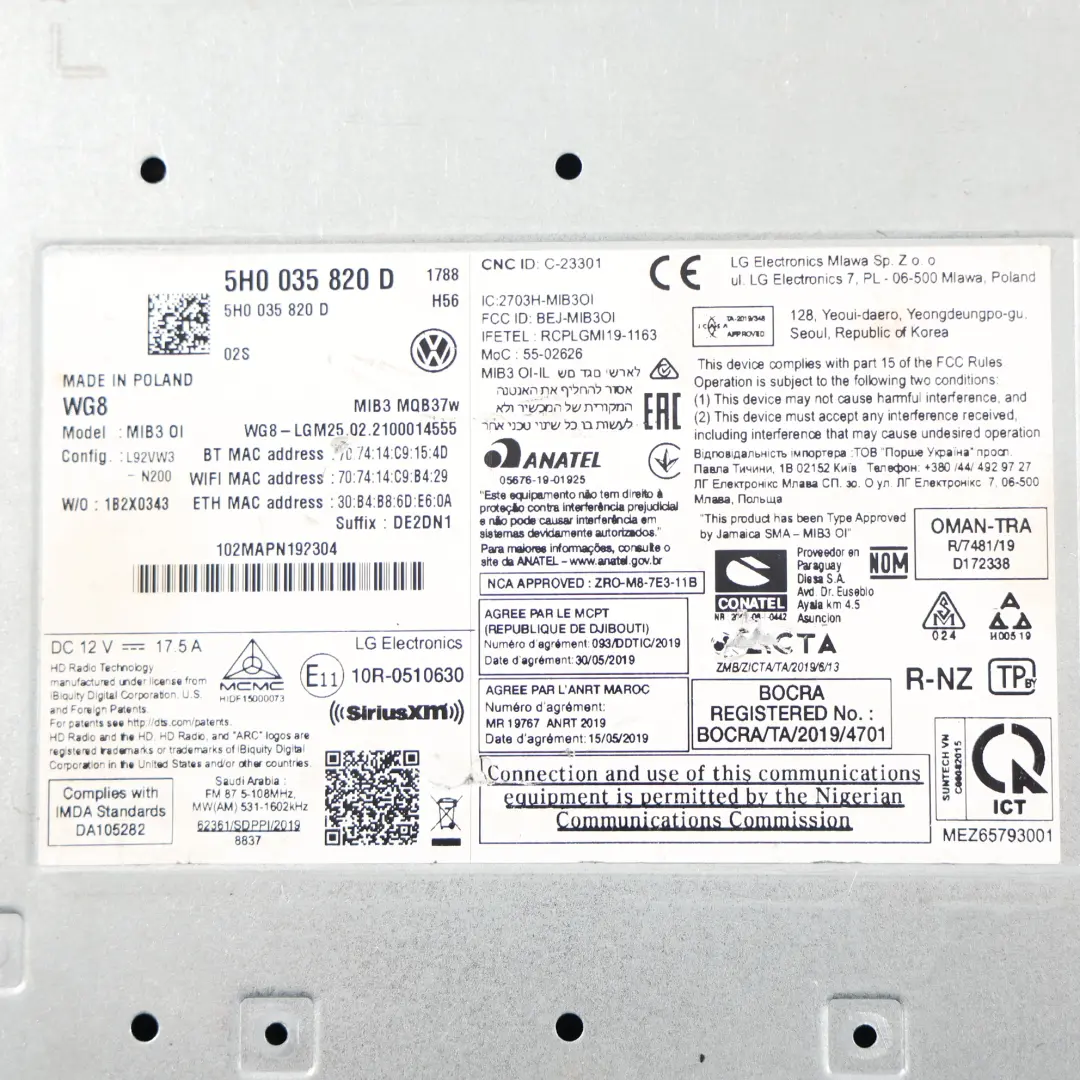 Volkswagen Golf Mk8 CD1 Controllo Navigazione Multimedia - SKU 5H0035820D - Numero di parte 5H0035820D