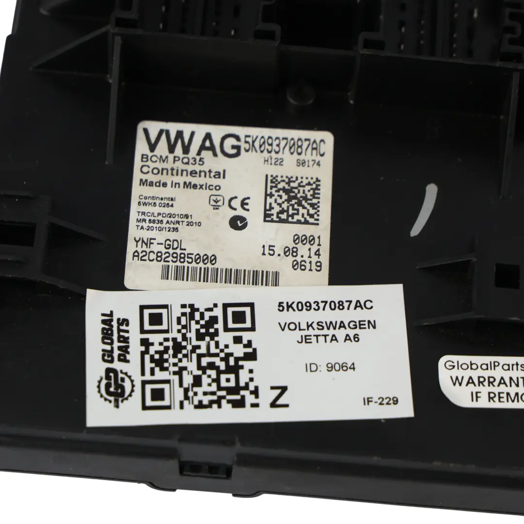 2K BCM Body Control Module Modulo ECU para Volkswagen VW Jetta VI Caddy con número de pieza 5K0937087AC Volkswagen VW Jetta VI Caddy 2K BCM Body Control Module Modulo ECU - SKU 5K0937087AC - Número de pieza 5K0937087AC