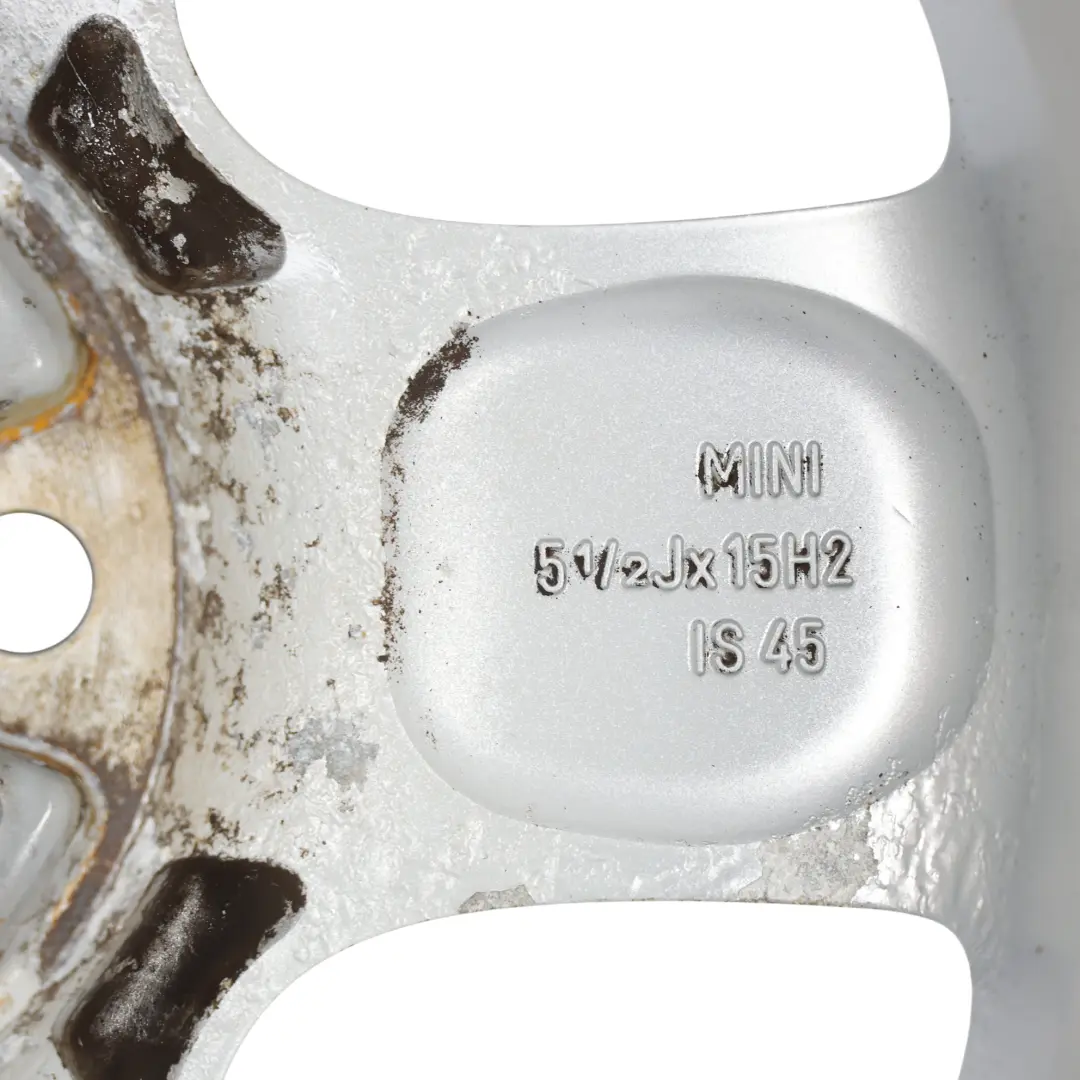 Alu Felge Alufelge Silber 15" 5 Star Spooler 100 für Mini Cooper R50 R56 mit Teilenummer 6768498 Mini Cooper R50 R56 Alu Felge Alufelge Silber 15" 5 Star Spooler 100 - SKU 6768498-2 - Teilenummer 6768498