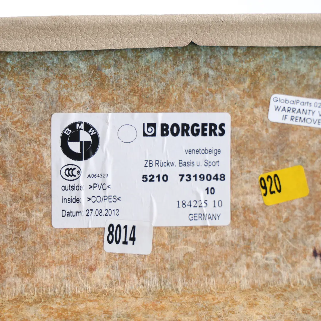 Cubierta Respaldo Asiento Delantero Panel Beige para BMW F01 F07 F10 LCI con número de pieza 7319048 BMW F01 F07 F10 LCI Cubierta Respaldo Asiento Delantero Panel Beige - SKU 7319048 - Número de pieza 7319048