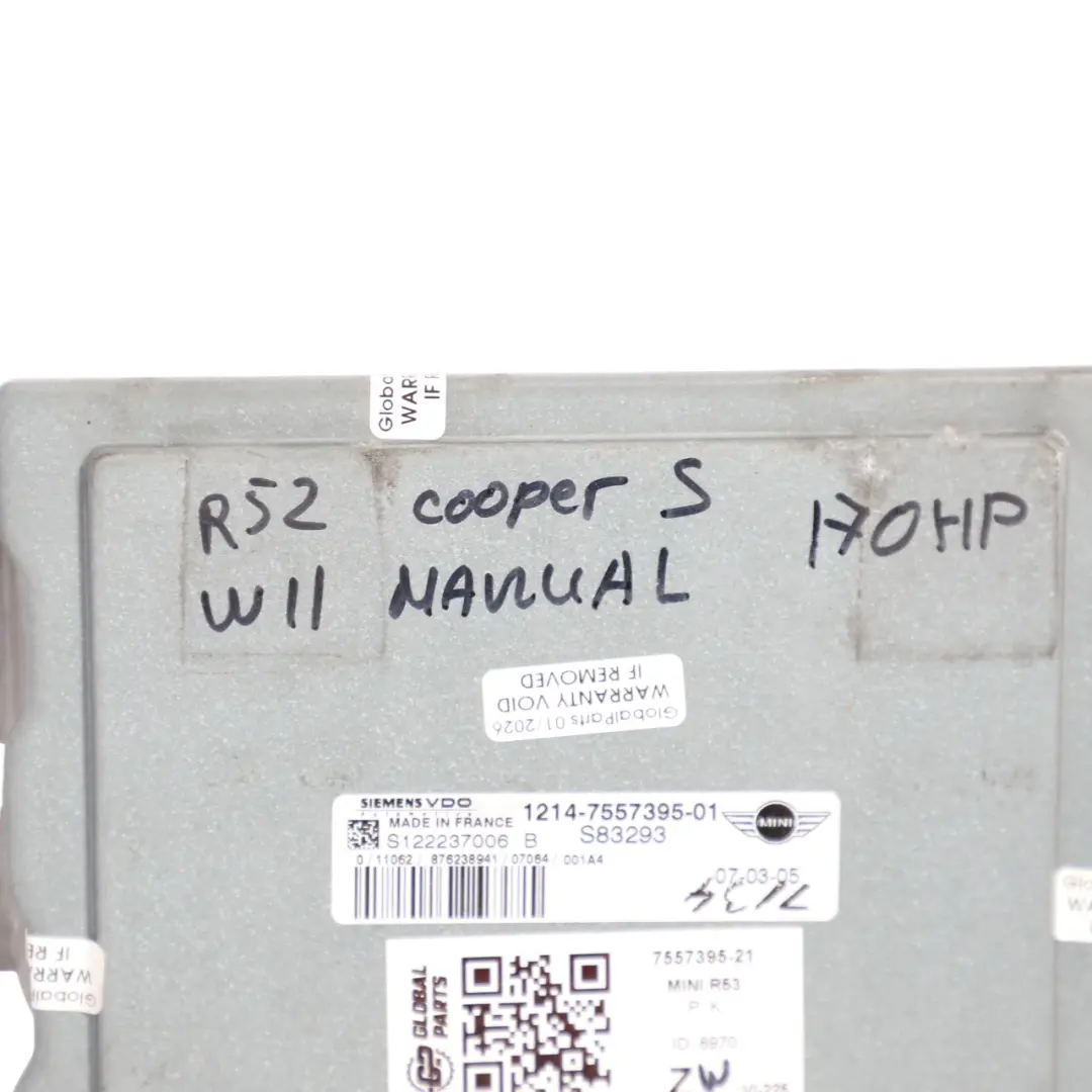 Mini Cooper S R52 R53 W11 170 HP Kit Control Motor ECU DME Manual - SKU 7557395-21 - Número de pieza 7557395